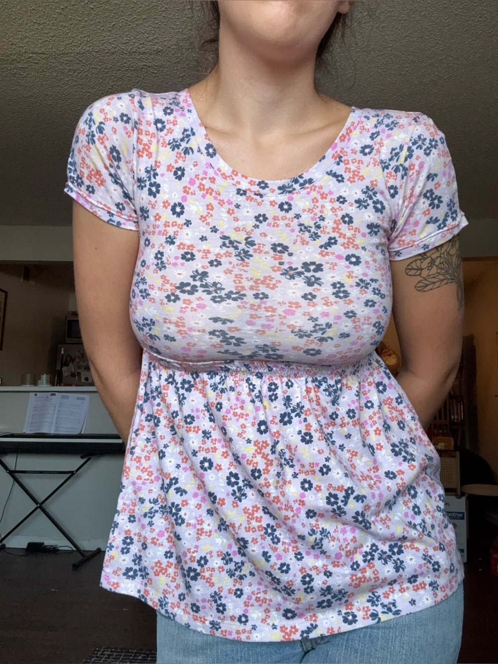 Floral Peplum Tee in Pink & Navy